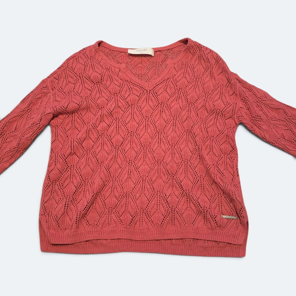 Peace Love World Boheme Collection V-Neck Pointelle Knit Sweater Size 1X